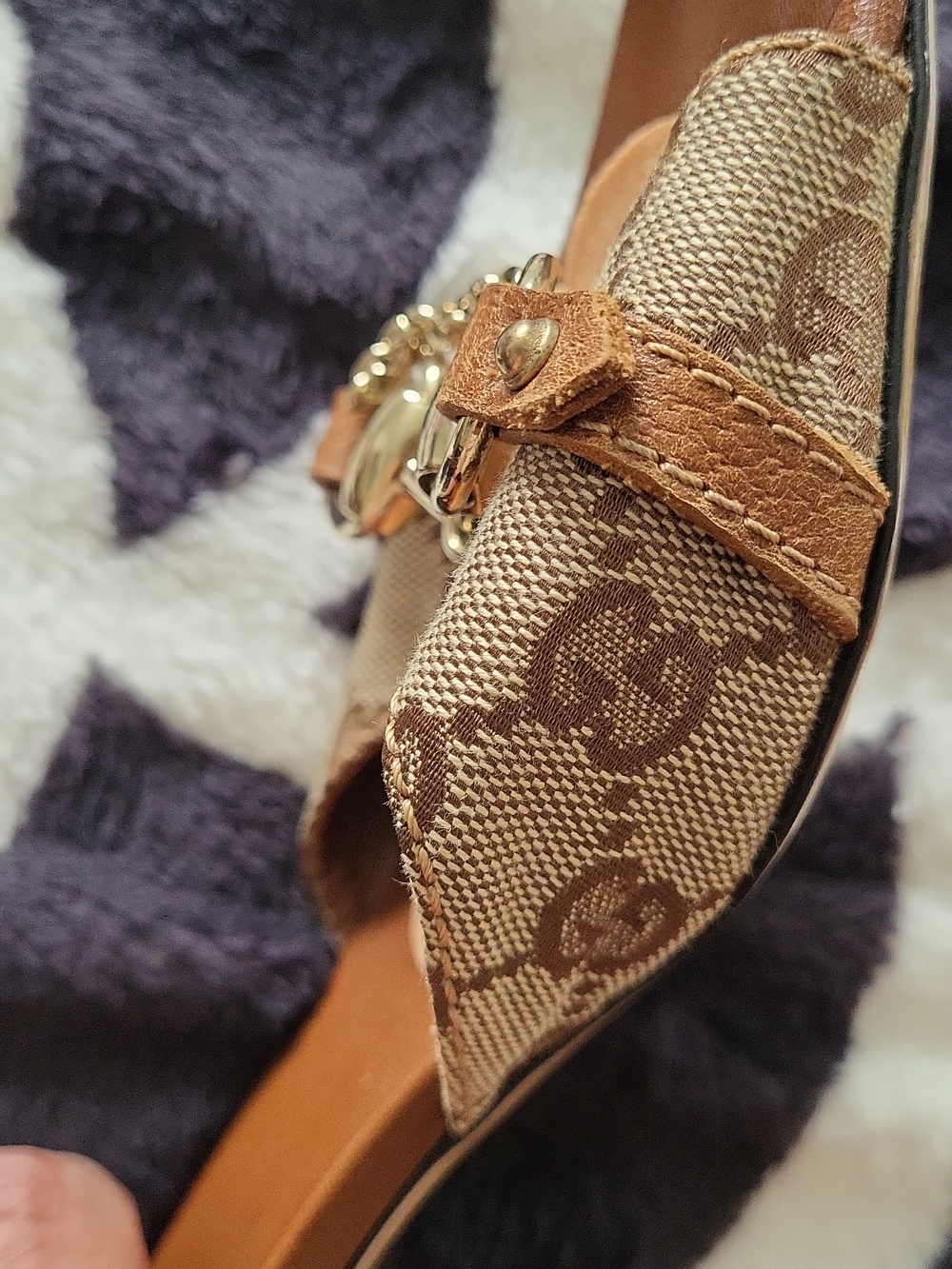 Gucci Brown Monogram Canvas & Leather Slide Mules with Gold Hardware - Picture 16 of 16